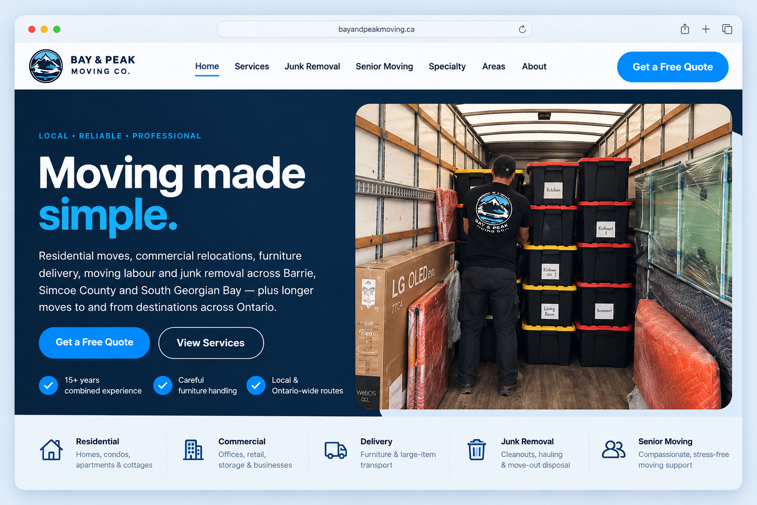 Bay & Peak Moving Company website preview